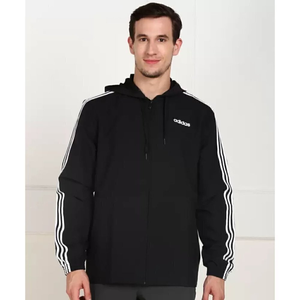Adidas Activewear Jackets Men's Medium Black & White Essentials 3-Stripes Woven